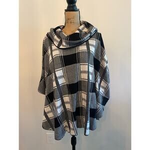 Fever Black & White Plaid Poncho w/ Cowl Neck Size S/M